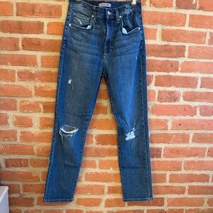 Joe's Jeans Distressed High Rise Straight Ankle in Dark Blue